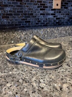 Kalso Earth Clogs Women SZ 7 BLK Shanti Leather Comfort Granola Boho Mule Shoes